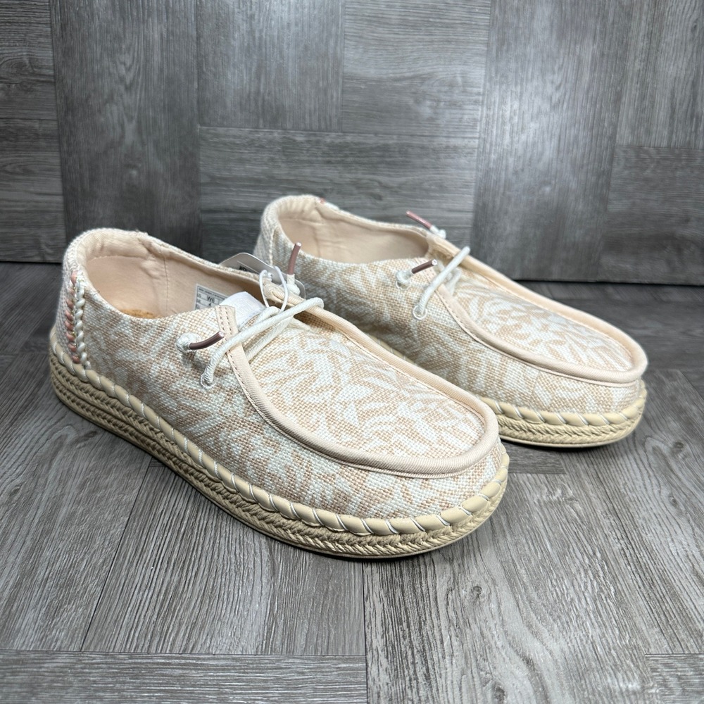 Hey Dude Wendy Espadrille Women 6 Pink White Palm Print Boho Slip On NEW - Picture 5 of 8